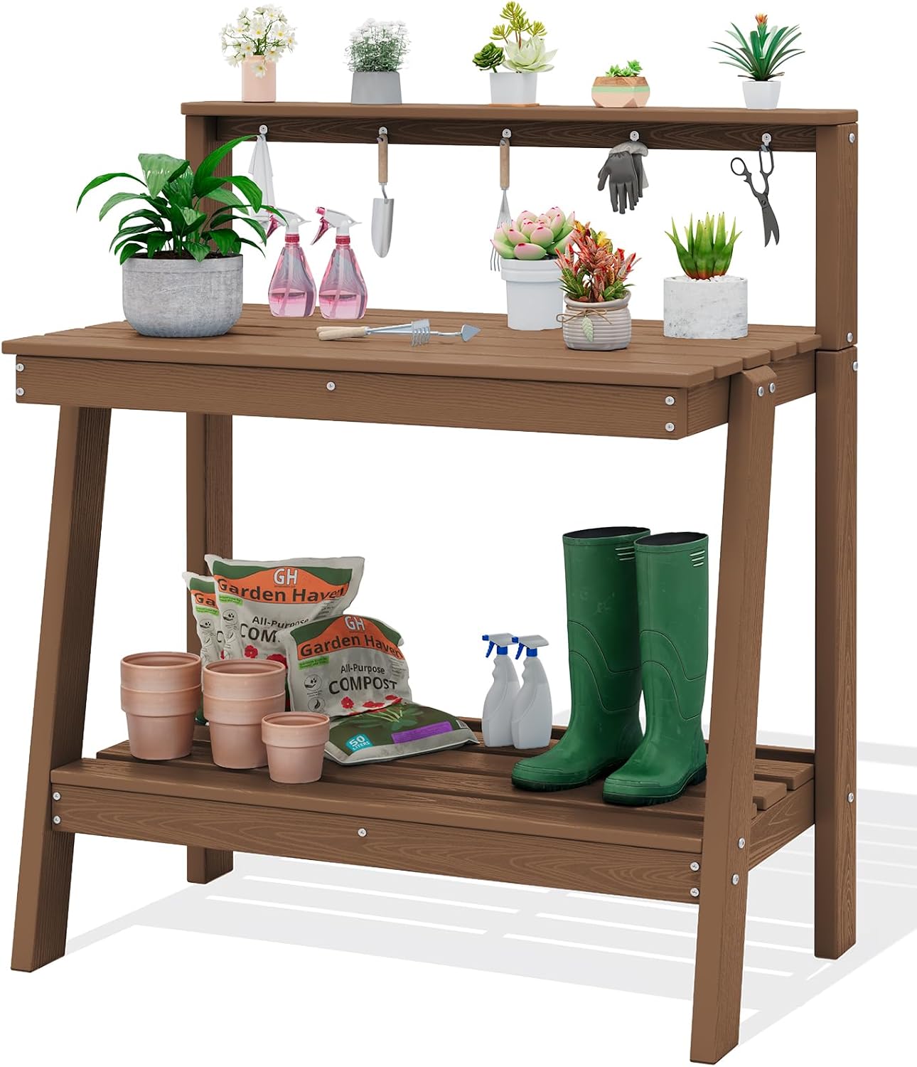 Woodworking Finishing - Gartentisch für den Außenbereich, dreistufige Gartenarbeitsstation,