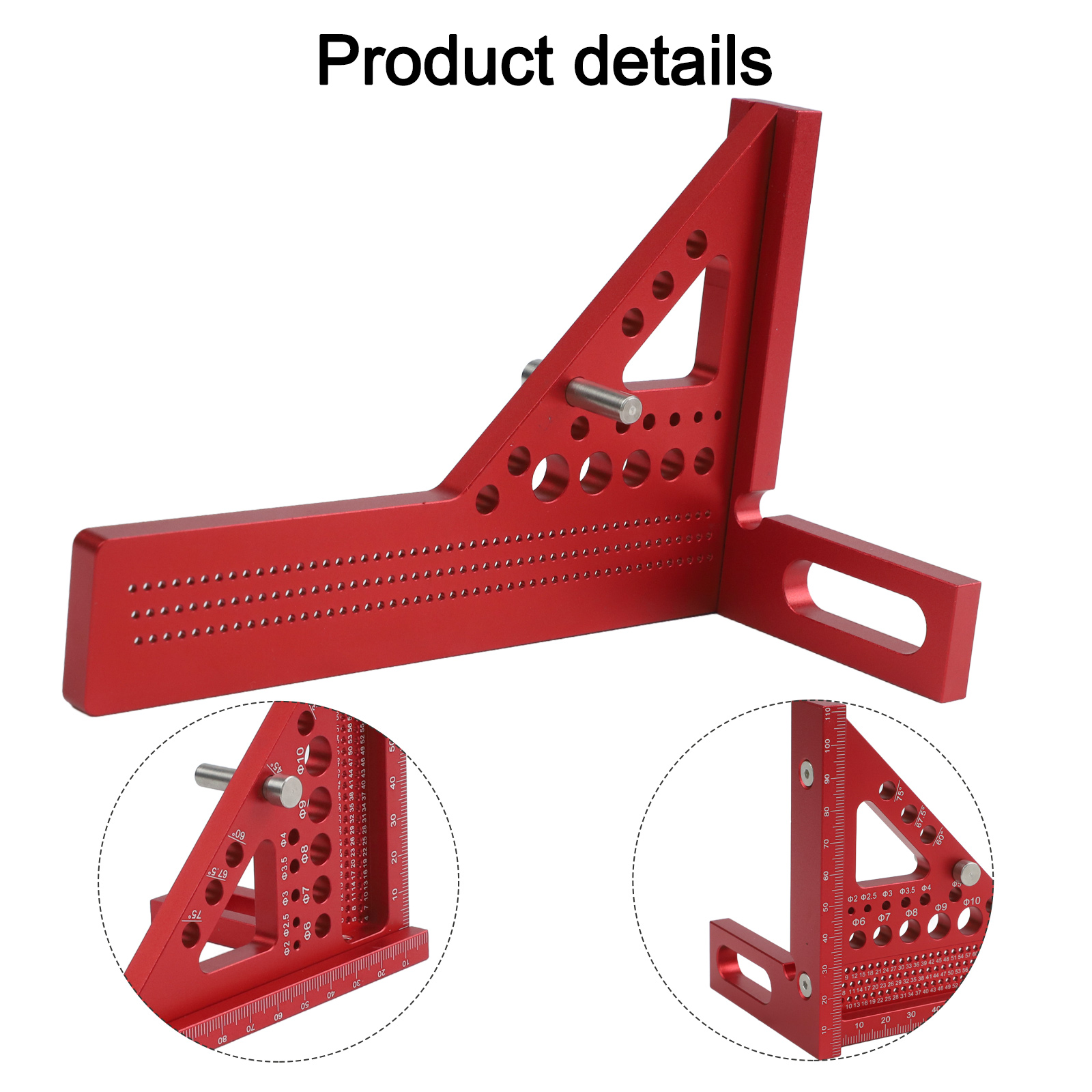 Woodworking For Engineers - Roter 3D-Zimmermanns-Winkellineal mit Gradmarkierung und 6-Loch-Winkelmesswerkzeug